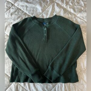 Green Waffle Knit Henley Top